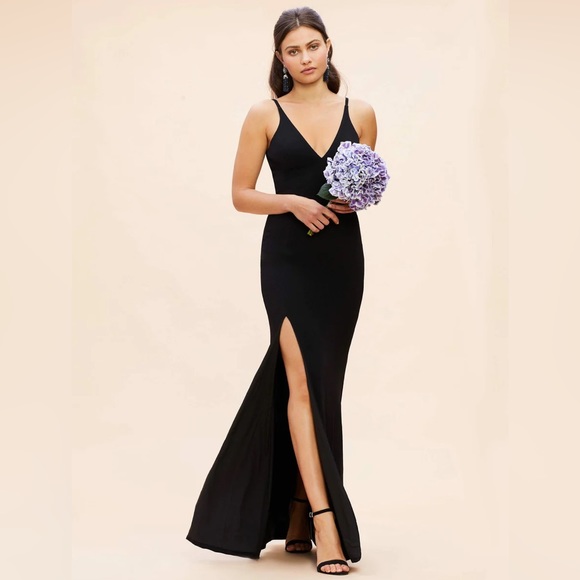 Dress the Population Dresses & Skirts - Dress The Population Iris Gown Spaghetti Strap Plunging Long Black Dress Size XL